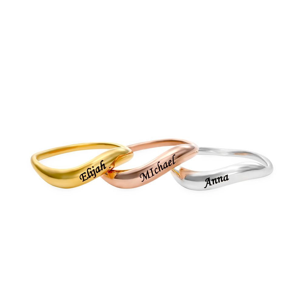 Stackable Wavy Name Ring in Rose Gold Plating - 3