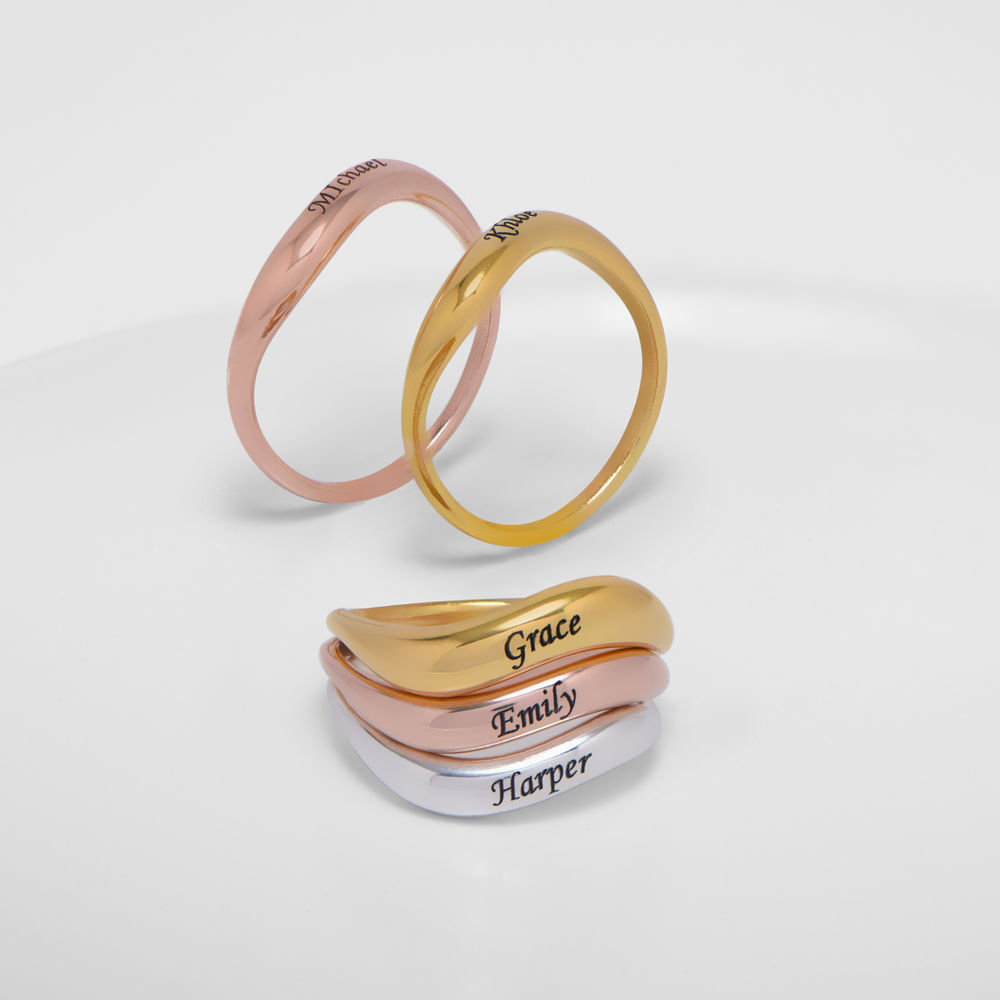 Stackable Wavy Name Ring in Rose Gold Plating - 4
