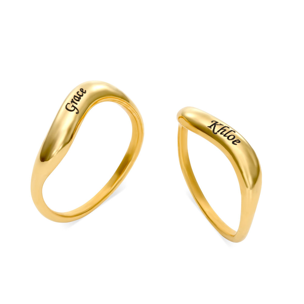 Stackable Wavy Name Ring in Gold Vermeil - 2