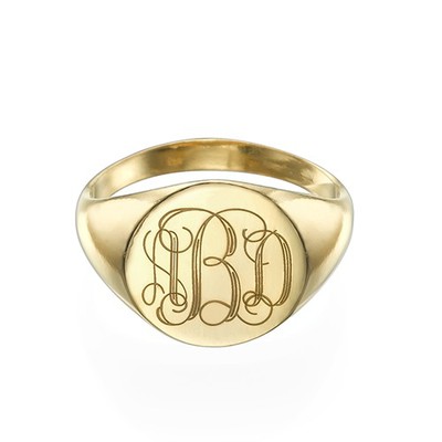 Signet Ring in Gold Plating with Engraved Monogram - 1