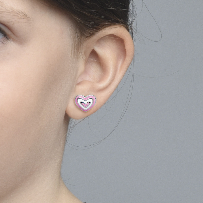 Pink Heart Earrings for Kids - 1