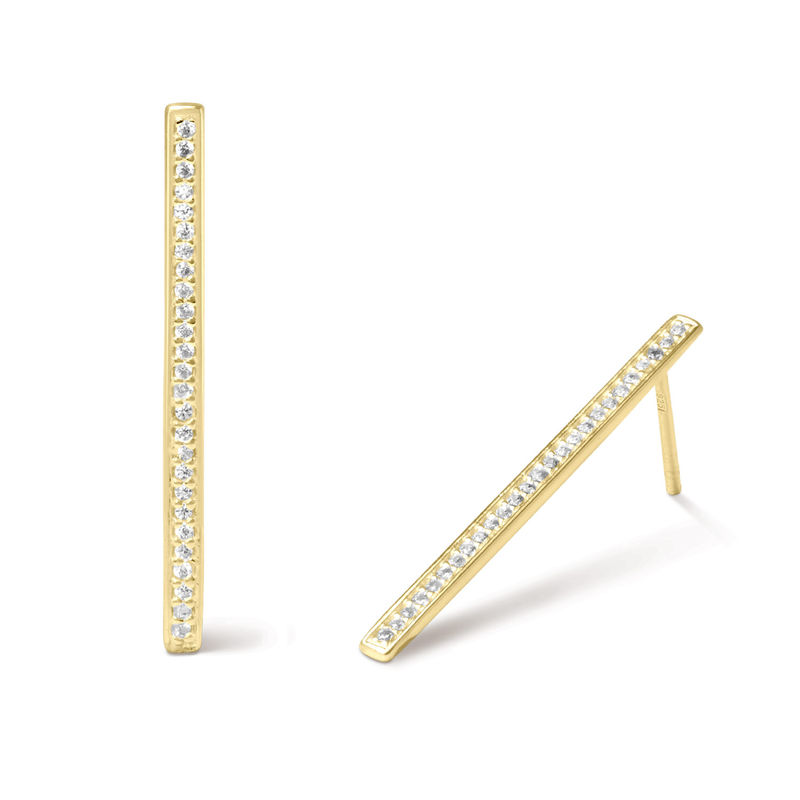 Vertical Bar Stud Earrings with Cubic Zirconia in Gold Plated - 1