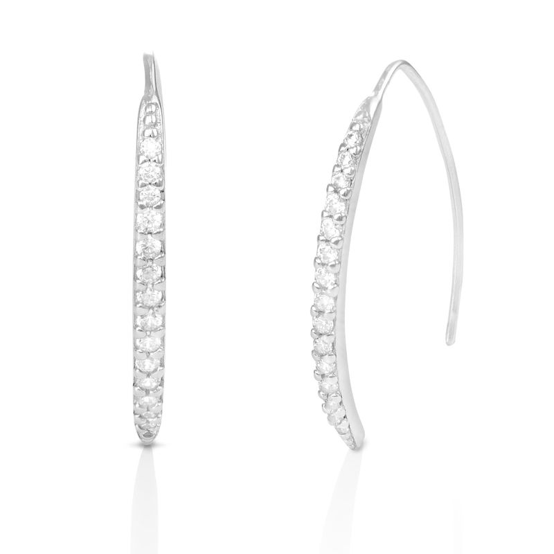 Curved Bar Earrings with Cubic Zirconia in Sterling Silver