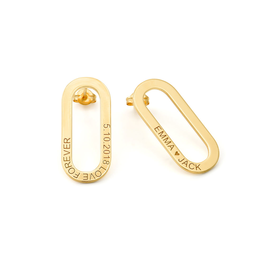 Engraved Single Link Chain Earrings with Engraving in Gold Plating