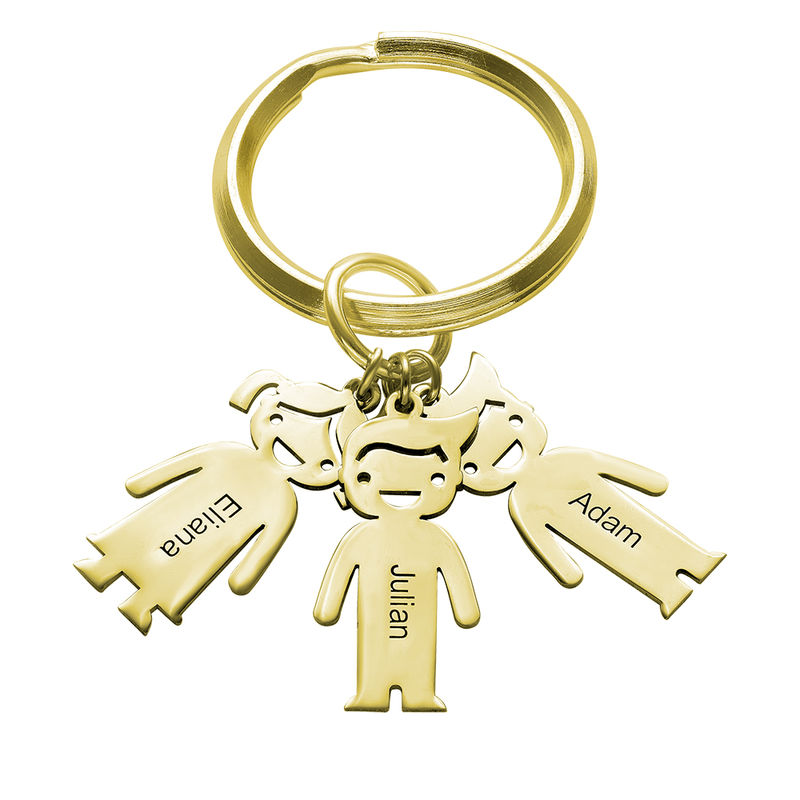Personalized Keychain with Children Charms in Gold Plating