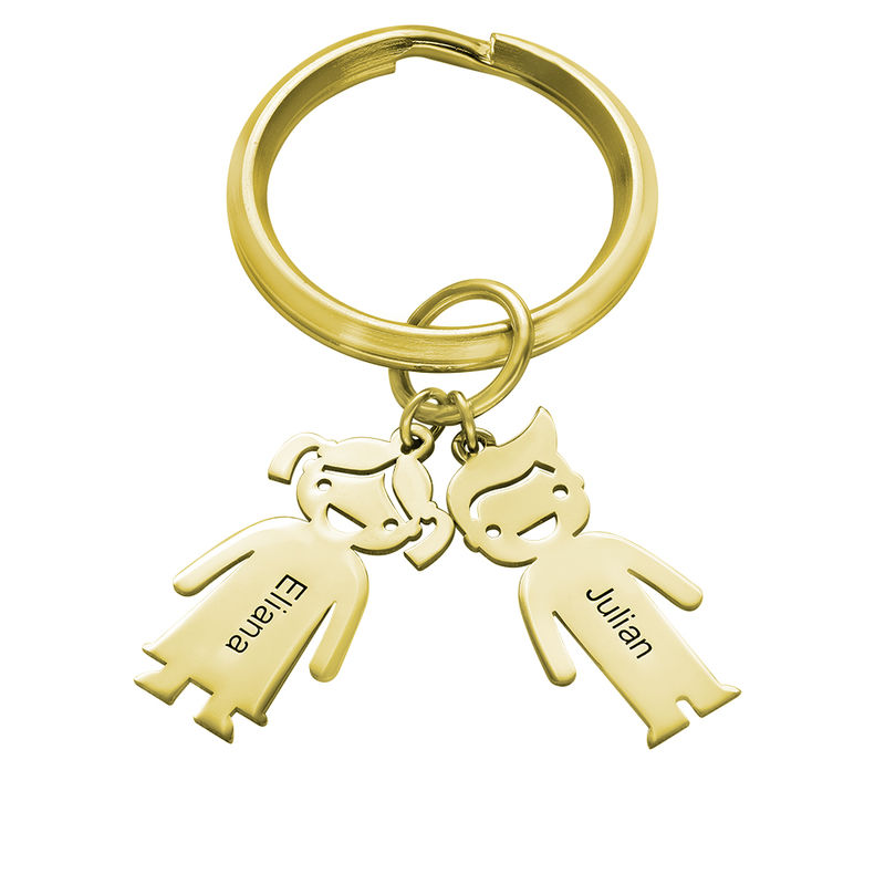 Personalized Keychain with Children Charms in Gold Plating - 1