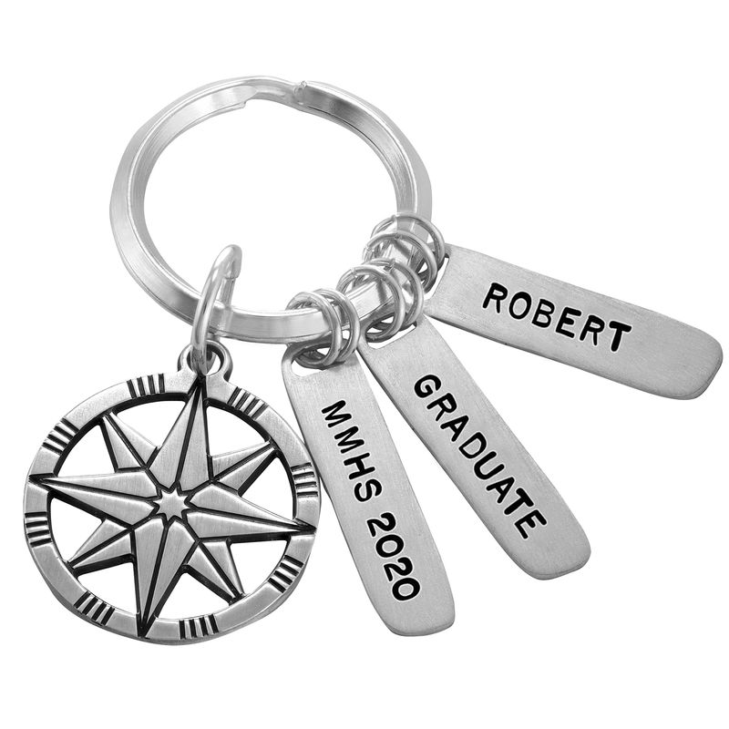 Custom Compass Keychain in Sterling Silver - 1