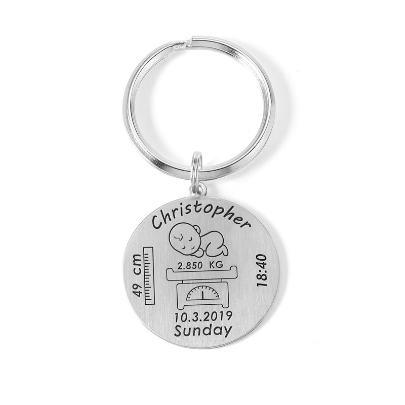 Personalized Engraved Baby Birth Keychain in Sterling Silver - 1 product photo