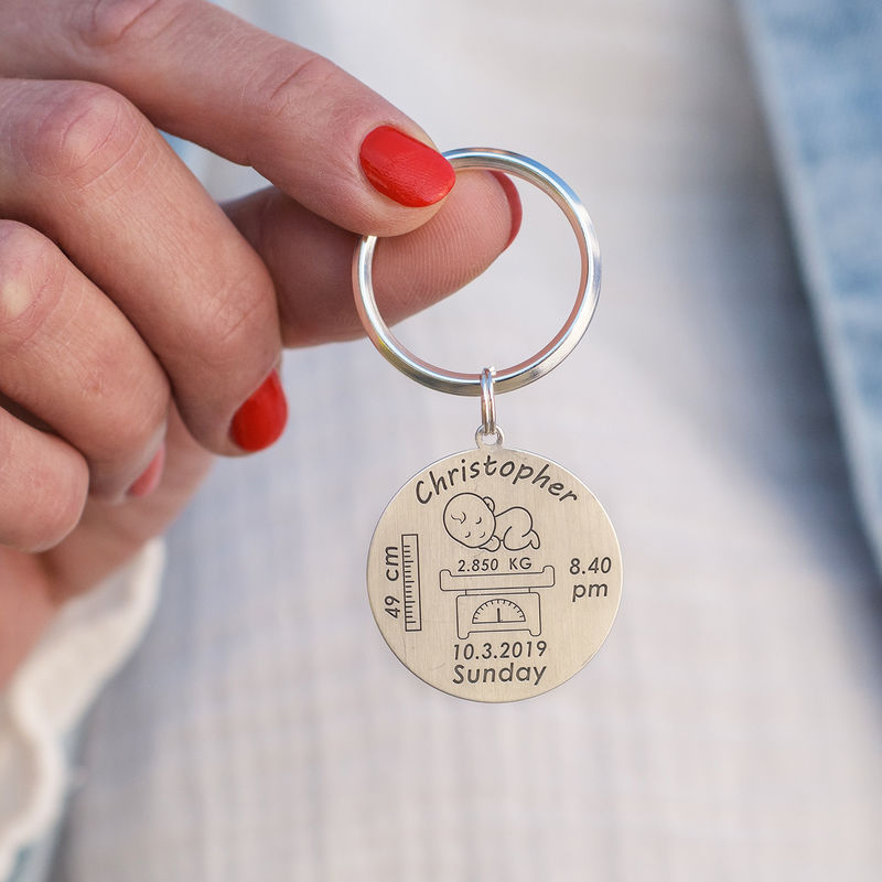 Personalized Engraved Baby Birth Keychain in Sterling Silver - 3 product photo