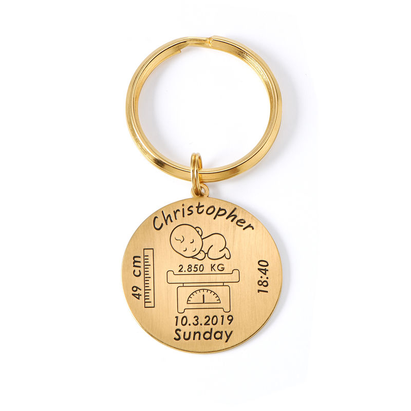 Personalized Engraved Baby Birth Keychain in 18K Gold Plating - 1 product photo