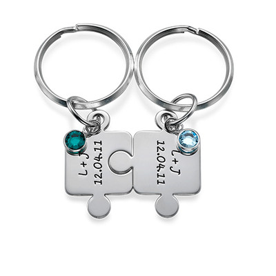Couples Puzzle Keychain Set with Crystal