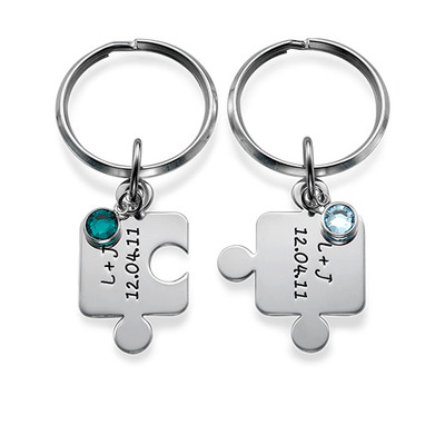 Couples Puzzle Keychain Set with Crystal - 1