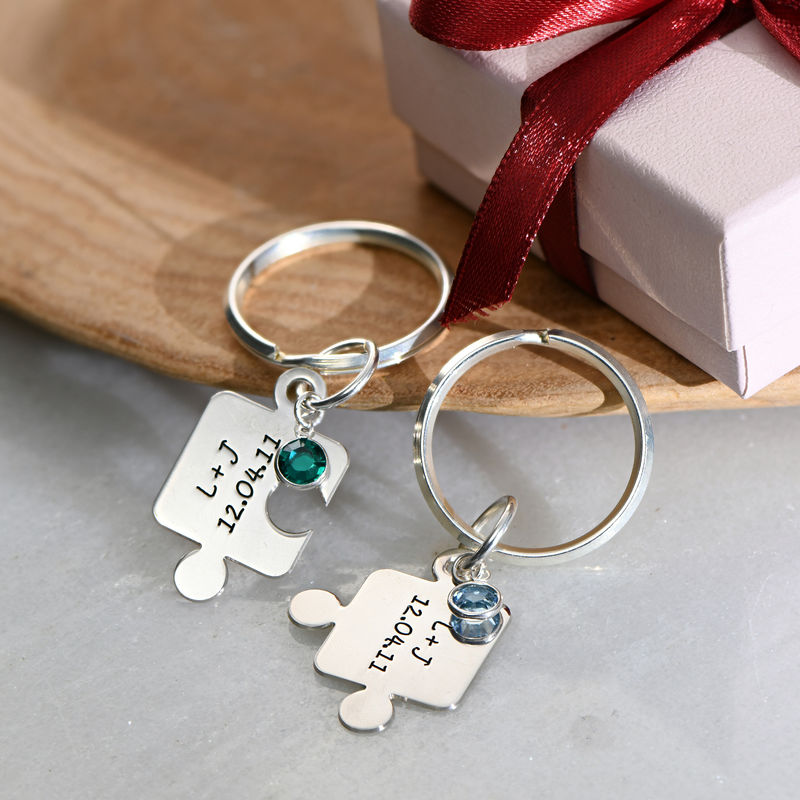 Couples Puzzle Keychain Set with Crystal - 6