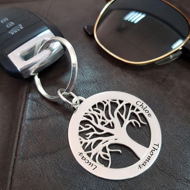 Personalized Family Tree Keychain in Sterling Silver - 2 product photo