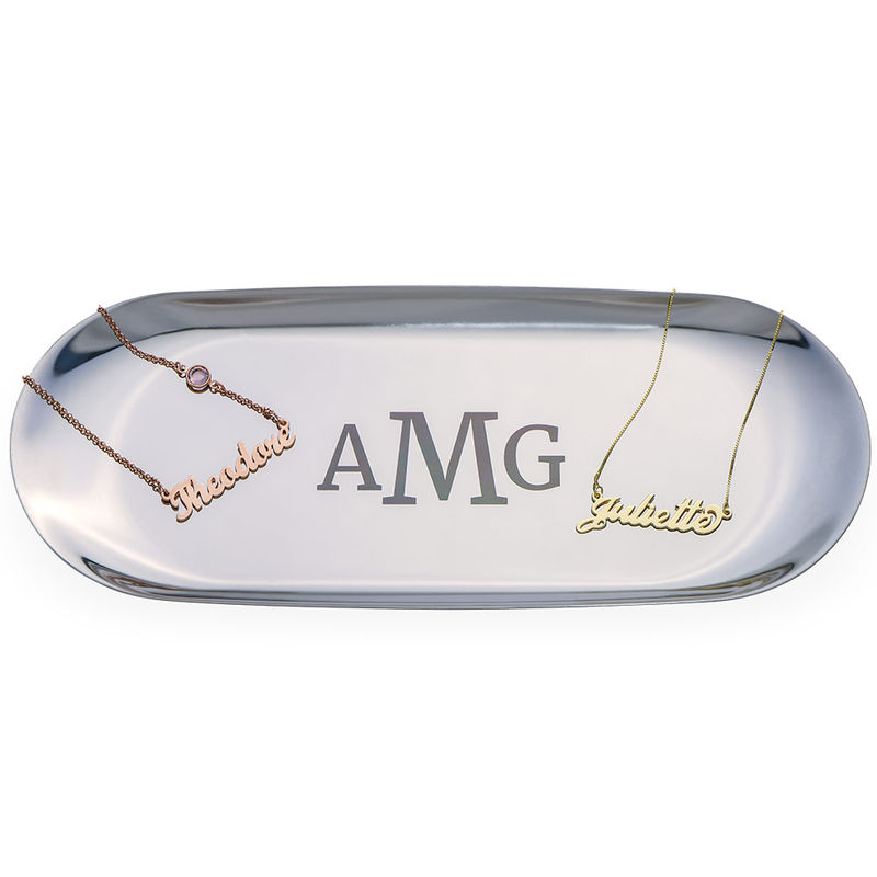 Personalized Oval Jewelry Tray in Silver Color - 1