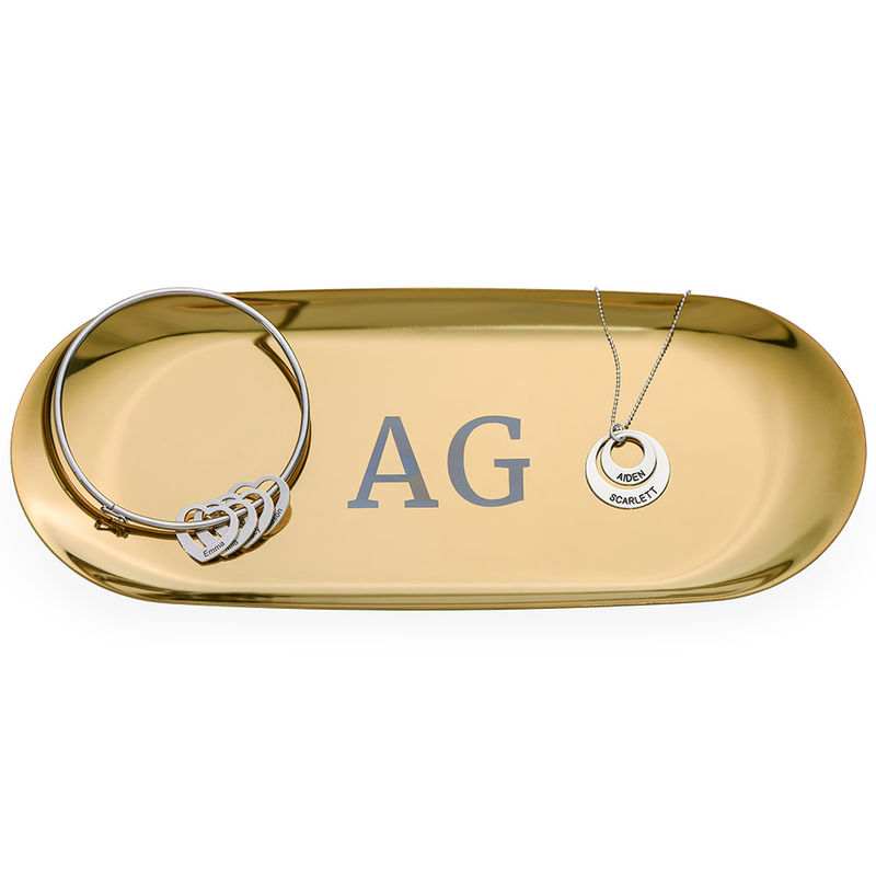 Personalized Oval Jewelry Tray in Gold Color - 1