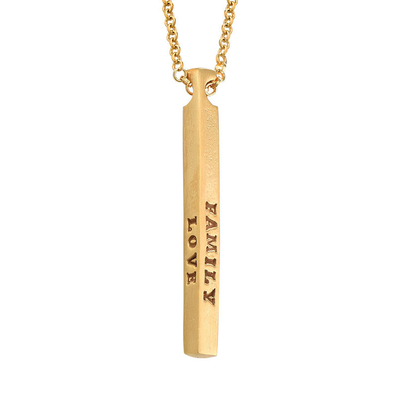 Gold Plated 4 Sides Stamped Bar Necklace