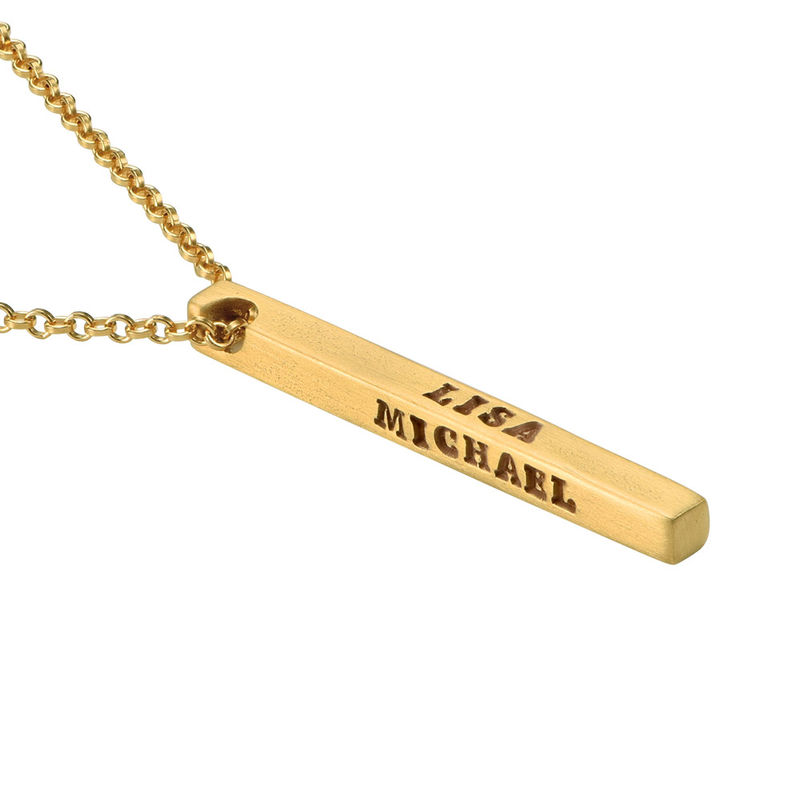 Gold Plated 4 Sides Stamped Bar Necklace - 1