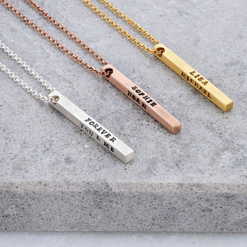 Gold Plated 4 Sides Stamped Bar Necklace - 2