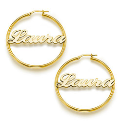 18k Gold Plated Sterling Silver Hoop Name Earrings product photo