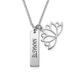 Lotus Flower Necklace with Personalized Bar in Silver product photo
