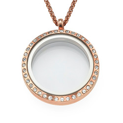 Round Locket in Rose Gold Plating with Crystals product photo