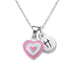 Pink Heart Necklace for Kids with Initial Charm product photo