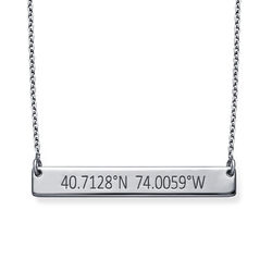 Engraved Coordinates Bar Necklace in Silver product photo