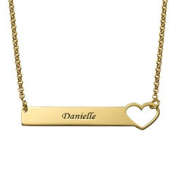 Heart Bar Necklace with Engraving - 18K Gold Plated product photo