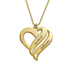 Two Hearts Forever One Necklace Gold Plated with Diamonds product photo