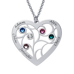 Heart Family Tree Necklace with birthstones in Sterling Silver product photo