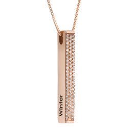 Vertical 3D Bar Necklace with Cubic Zirconia in Rose Gold Plating product photo