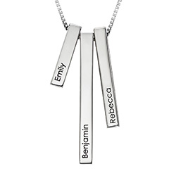 Engraved Triple 3D Vertical Bar Necklace in Sterling Silver product photo