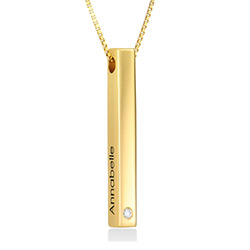 Personalized Vertical 3D Bar Necklace in Gold Plating with a Diamond product photo