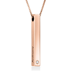 Personalized Vertical 3D Bar Necklace in Rose Gold Plating with a Diamond product photo