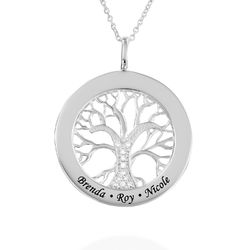 Family Tree Circle Necklace with Diamond in Sterling Silver product photo