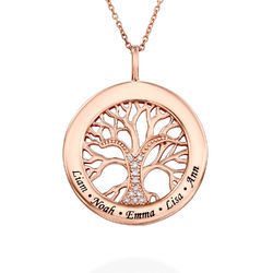 Family Tree Circle Necklace with Cubic Zirconia in Rose Gold Plating with Diamond product photo