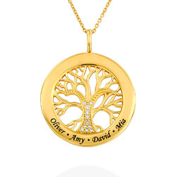 Family Tree Circle Necklace with Lab Diamond in Gold Vermeil product photo