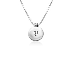 Small Circle Initial Necklace with Diamond in Sterling Silver product photo