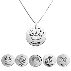 Kids Drawing Disc Necklace in Sterling Silver product photo