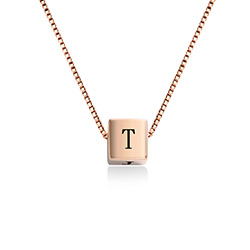 Blair Initial Cube Necklace in Rose Gold Plating product photo