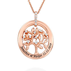 Custom Family Tree Necklace With Cubic Zirconia in Rose Gold Plating product photo