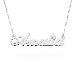 Small Classic Name Necklace with 5 Points Carats Diamond in Sterling Silver product photo