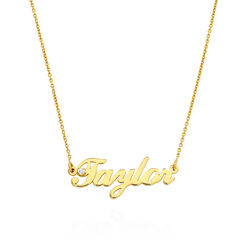 Small Classic Name Necklace with 5 Points Carats Diamond in Gold Vermeil product photo