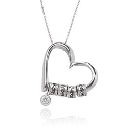 Charming Heart Necklace with Engraved Beads in Sterling Silver with 1/25 CT. T.W Lab – Created Diamond product photo
