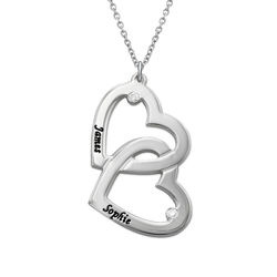 Heart in Heart Necklace in Silver with Diamonds product photo