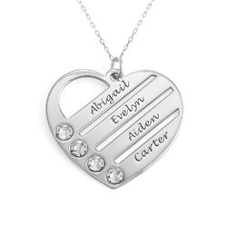 Birthstone Heart Necklace with Engraved Names in 10k White Gold product photo