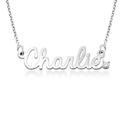 Cursive Name Necklace in Sterling Silver with Diamond product photo