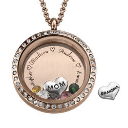 Engraved Floating Charms Locket with Rose Gold Plating - For Mom or Grandma product photo