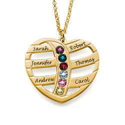 Gift for Mom - Engraved Gold Heart Necklace with Birthstones product photo